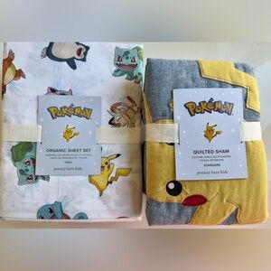 Pottery Barn Kids Pokémon Organic Twin Sheet Set & Quilted Sham NWT Retail $145